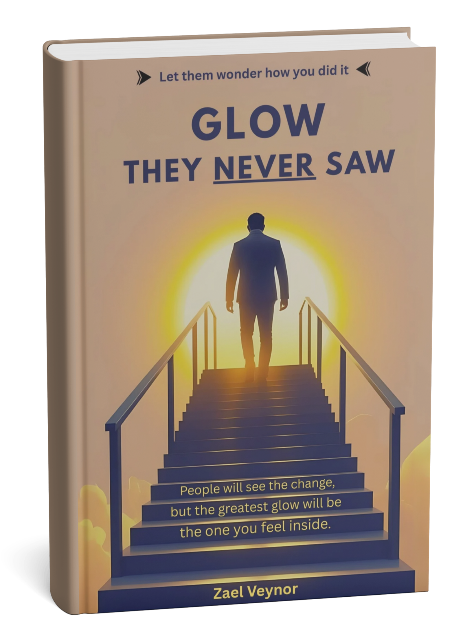 Book cover with a silhouette of a person walking up stairs and text about inner glow.