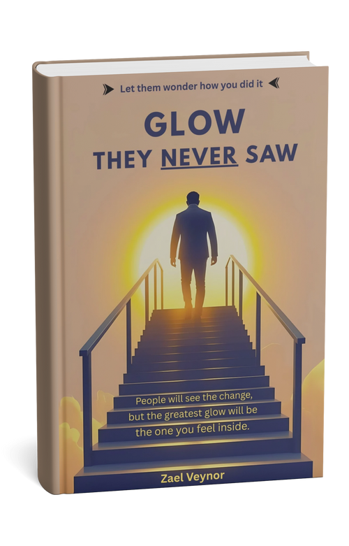 Book cover with a silhouette of a person walking up stairs and text about inner glow.